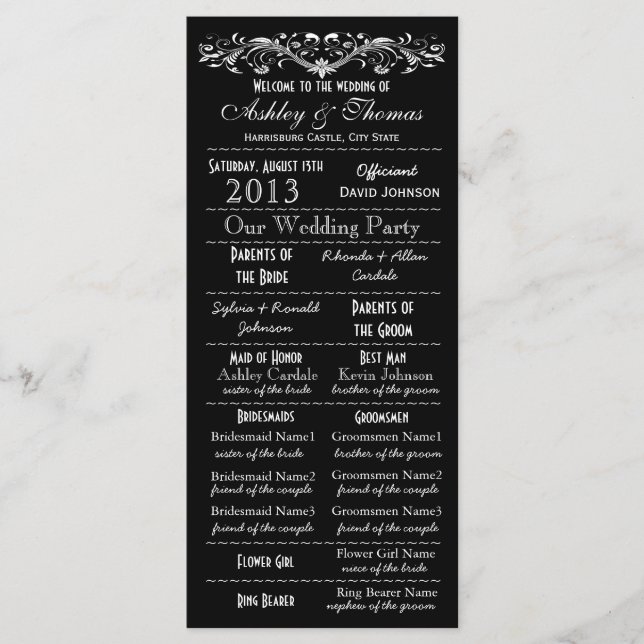 Vintage Typography Style Black Wedding Programs (Front)