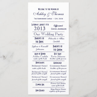 Vintage Typography Style Navy Blue Wedding Program