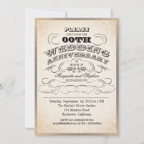 vintage typography wedding anniversary invitations