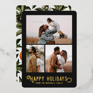 Vintage Typography Winter Oranges Photo Foil Holiday Card