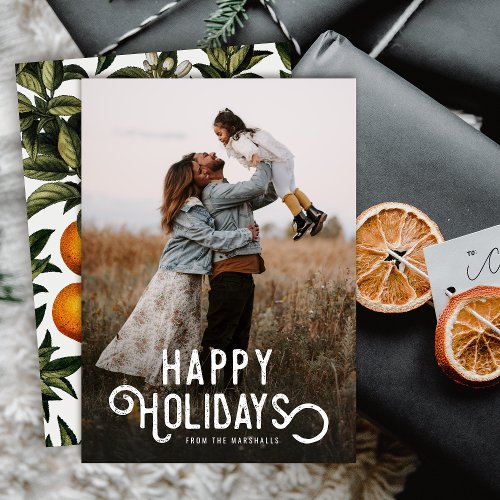 Vintage Typography Winter Oranges Photo Holiday Card
