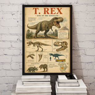 Vintage Tyrannosaurus Rex Educational Dinosaur Poster
