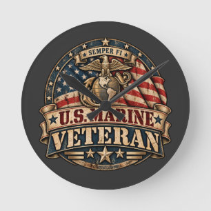 Vintage U.S. Marine Veteran Semper Fi Patriotic Round Clock