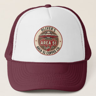 Vintage UFO Area 51 Coffee Diner Badge Trucker Hat