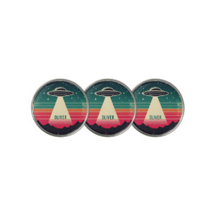Vintage UFO at Sunset Personalized Golf Ball Marker