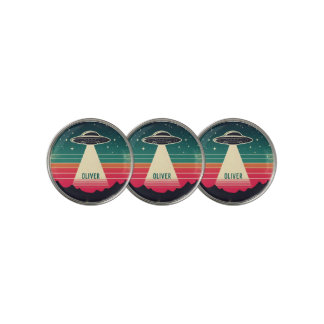 Vintage UFO at Sunset Personalized Golf Ball Marker