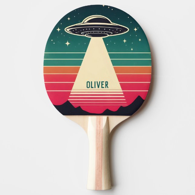 Vintage UFO at Sunset Personalized Ping Pong Paddle (Front)