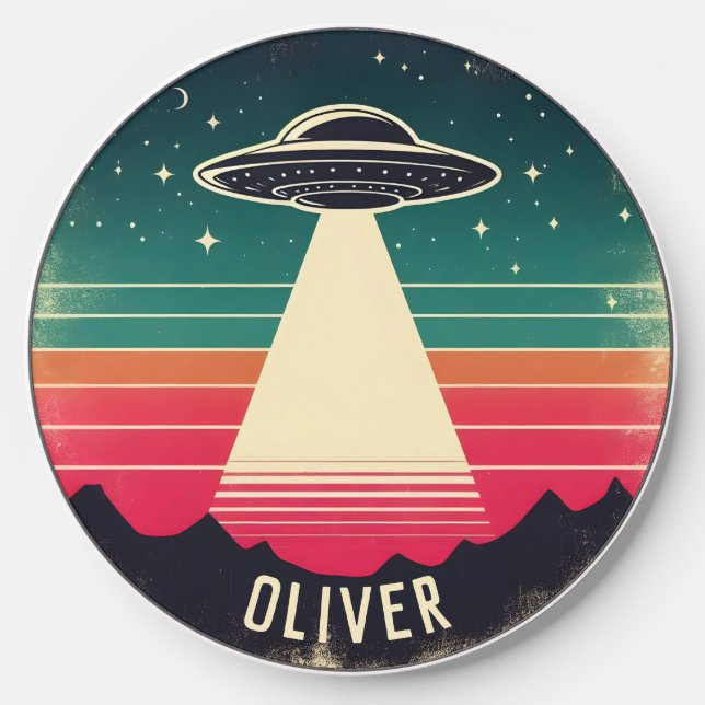 Vintage UFO at Sunset Personalized Wireless Charger (Front)