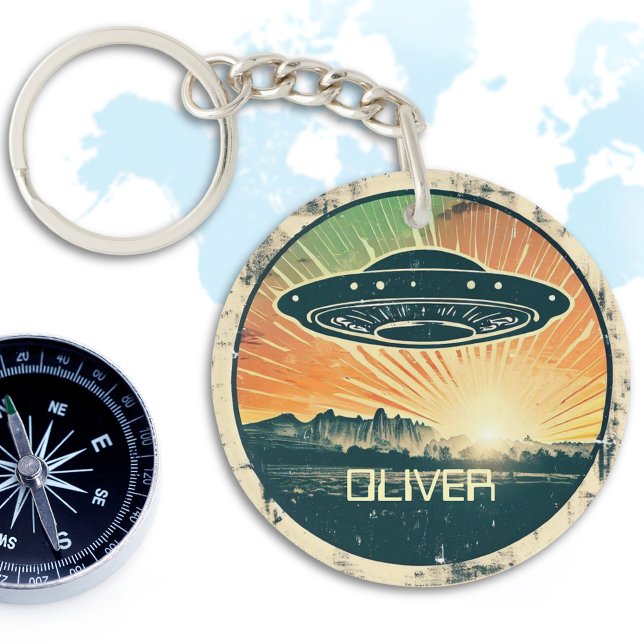 Vintage UFO Personalized Keychain (Creator Uploaded)