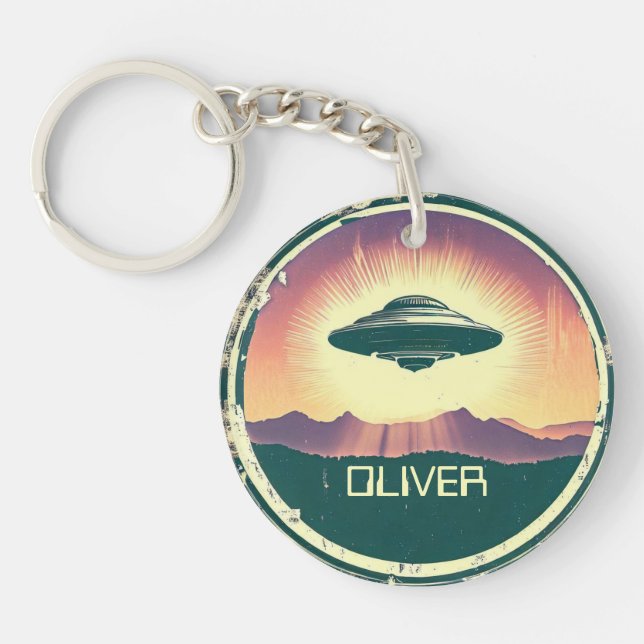 Vintage UFO Personalized Keychain (Front)