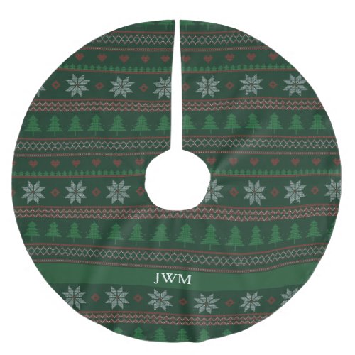 Vintage Ugly Christmas Sweater Green Monogram Brushed Polyester Tree Skirt