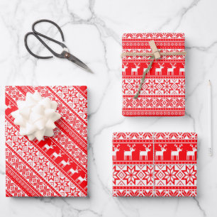 Vintage Ugly Christmas Sweater Nordic Reindeer Wrapping Paper Sheets