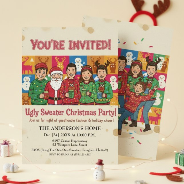 Vintage Ugly Sweater Christmas Party Casual  Invitation (Creator Uploaded)