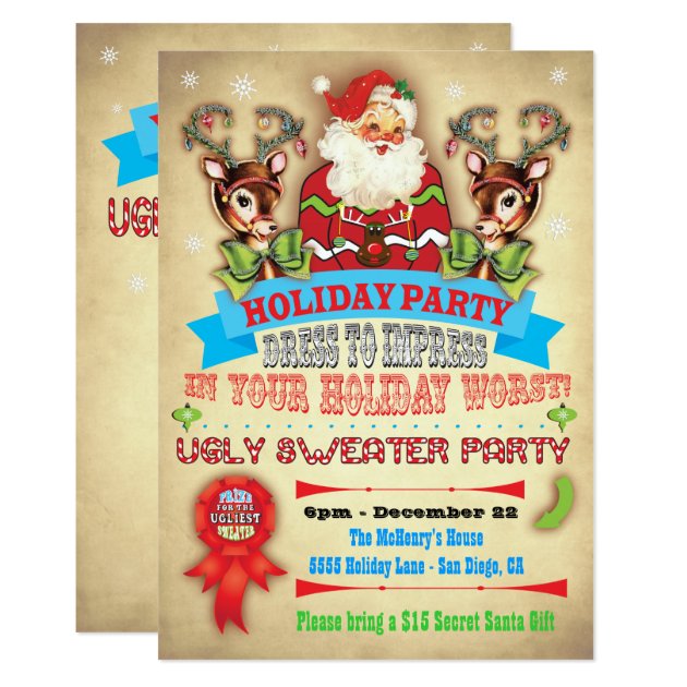 Vintage Ugly Sweater Christmas Party Poster Invite