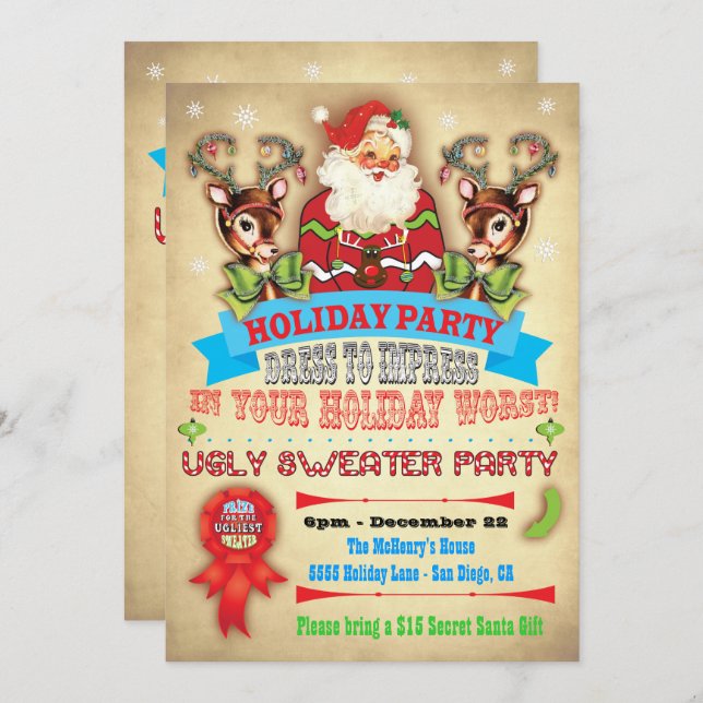 Vintage Ugly Sweater Christmas Party Poster Invite (Front/Back)