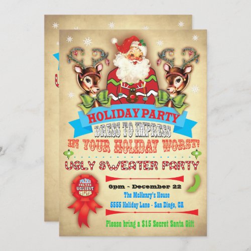 Vintage Ugly Sweater Christmas Party Poster Invite