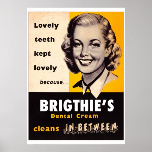 Vintage UK Brigthiess Dental Cream Toothpaste Poster