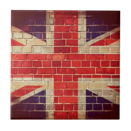 Vintage UK flag on a brick wall Tile