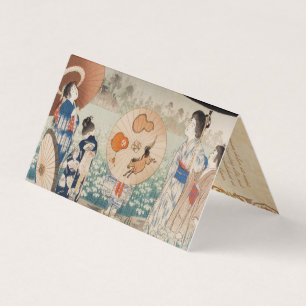 Vintage ukiyo-e japanese ladies with umbrella art business card