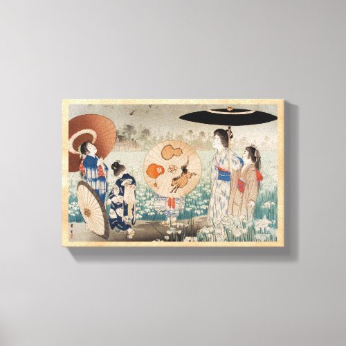 Vintage ukiyo_e japanese ladies with umbrella art canvas print