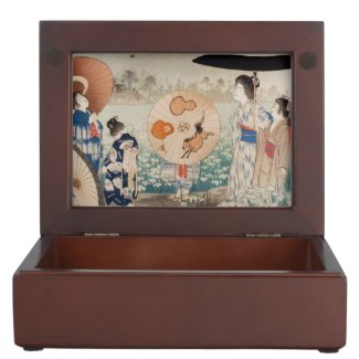 Vintage ukiyo-e japanese ladies with umbrella art memory box