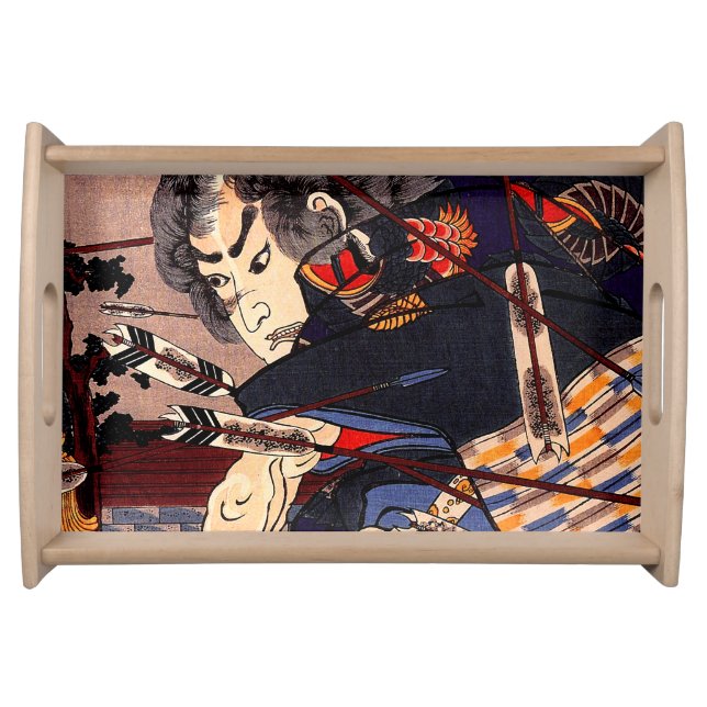 Vintage Ukiyo-e Japanese Samurai Painting Serving Tray (Front)