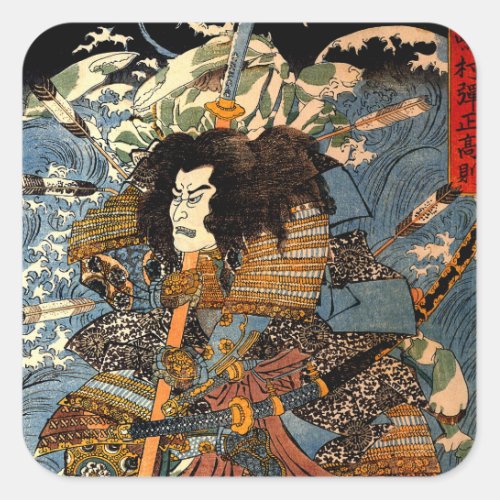 Vintage Ukiyo_e Japanese Samurai Painting Square Sticker