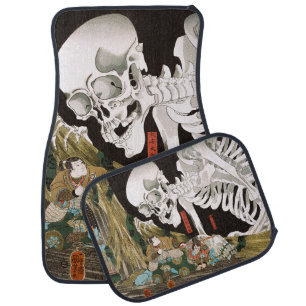 Vintage Ukiyo-e Kuniyoshi Skeleton Specter Art Car Floor Mat