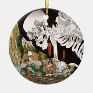 Vintage Ukiyo-e Kuniyoshi Skeleton Specter Art Ceramic Ornament
