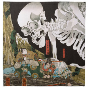Vintage Ukiyo-e Kuniyoshi Skeleton Specter Art Cloth Napkin