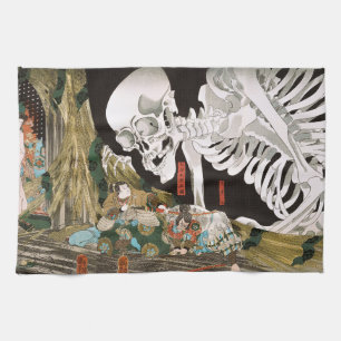 Vintage Ukiyo-e Kuniyoshi Skeleton Specter Art Kitchen Towel