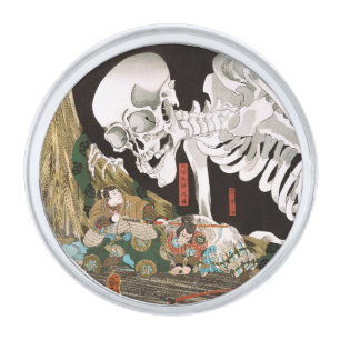 Vintage Ukiyo-e Kuniyoshi Skeleton Specter Art Silver Finish Lapel Pin