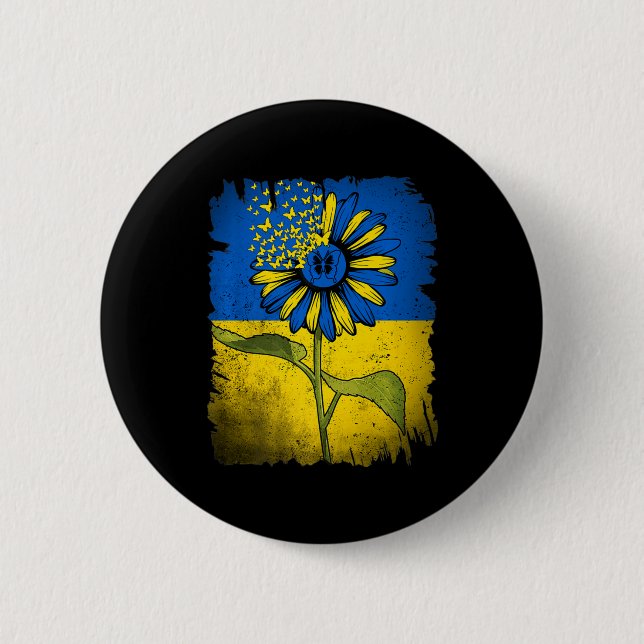 Vintage Ukraine Sunflower Butterfly Ukraine Ukrain Button (Front)