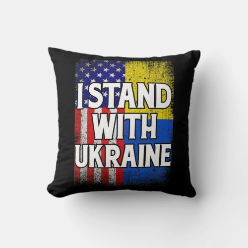 Vintage Ukrainian American Flag Ukraine Patriotic  Throw Pillow