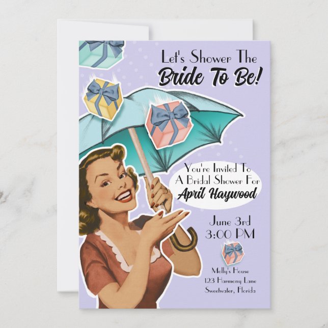 Vintage Umbrella Style Shower Party Invite- Violet Invitation (Front)