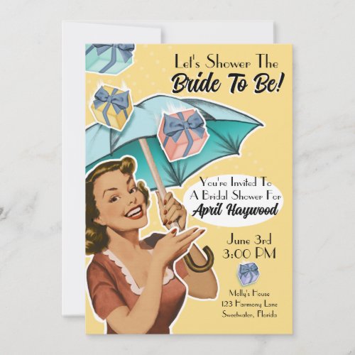 Vintage Umbrella Style Shower Party Invite_Yellow Invitation