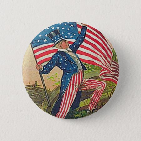 Vintage Uncle Sam And American Flag Pinback Button