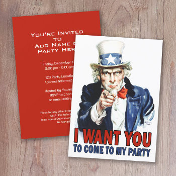 Vintage Uncle Sam - Come To My Party Invitation by MarshEnterprises at Zazzle