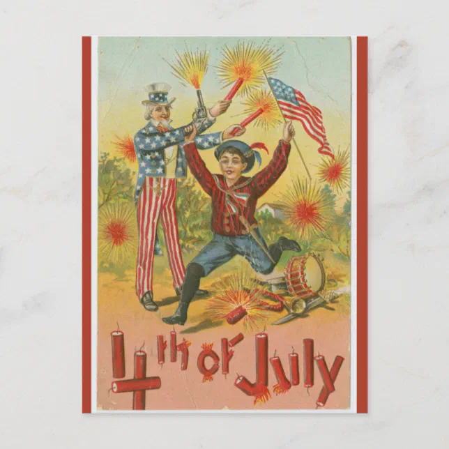Vintage Uncle Sam Fireworks Fourth of July Postcard | Zazzle