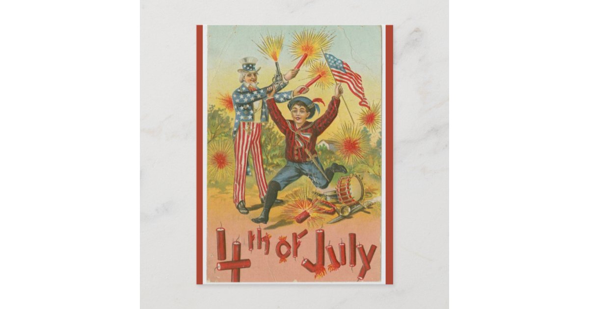 Vintage Uncle Sam Fireworks Fourth of July Postcard | Zazzle