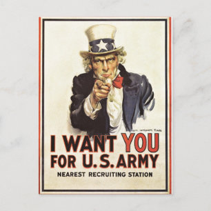 Vintage Uncle Sam I Want You WWI Propaganda USA Postcard