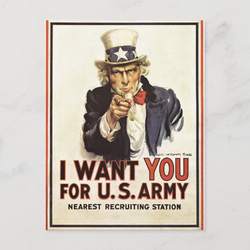 Vintage Uncle Sam I Want You WWI Propaganda USA Postcard