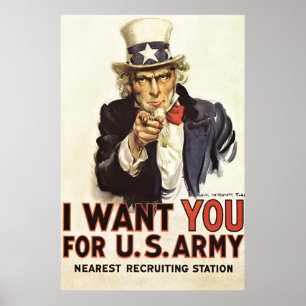 Vintage Uncle Sam I Want You WWI Propaganda USA Poster