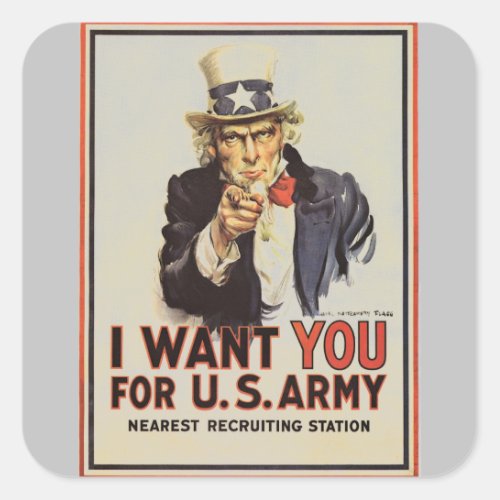 Vintage Uncle Sam I Want You WWI Propaganda USA Square Sticker