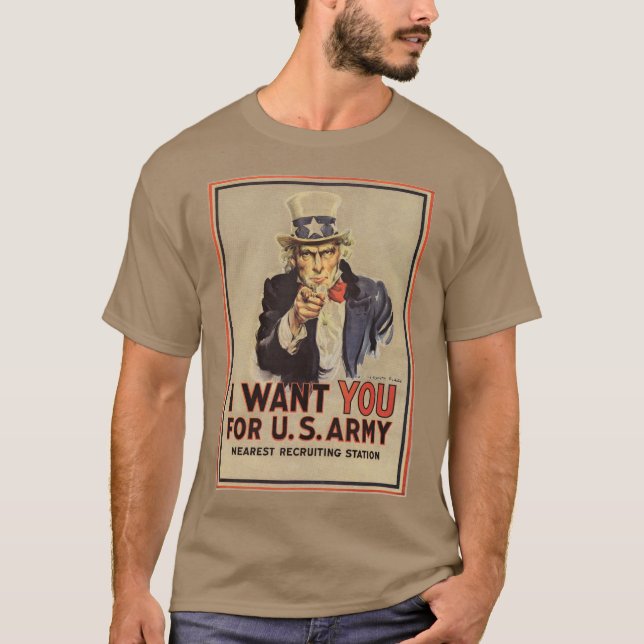 Vintage Uncle Sam I Want You WWI Propaganda USA T-Shirt (Front)