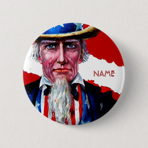 Vintage Uncle Sam July 4th Add Text Name Tag Badge Pinback Button