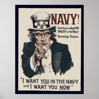 Vintage Uncle Sam Navy WW1 Recruiting Poster