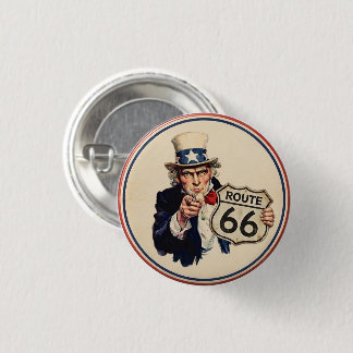Vintage Uncle Sam Route 66 Patriotic Americana Button