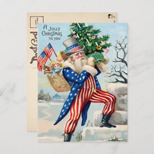 Vintage Uncle Sam Santa Christmas Postcard