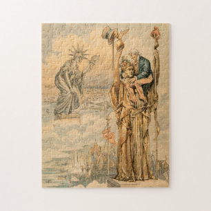 Vintage Uncle Sam Statue Liberty Republic Antique Jigsaw Puzzle